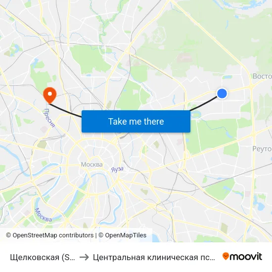 Щелковская (Schelkovskaya) to Центральная клиническая психиатрическая больница map