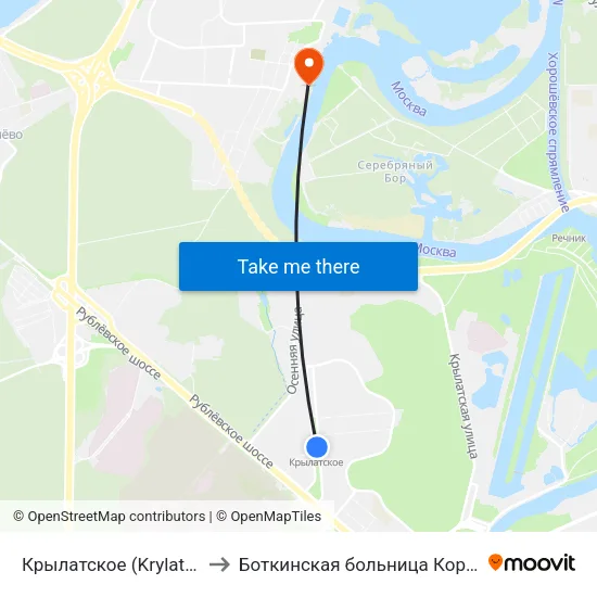 Крылатское (Krylatskoe) to Боткинская больница Корпус 11 map