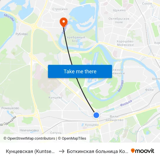 Кунцевская (Kuntsevskaya) to Боткинская больница Корпус 11 map