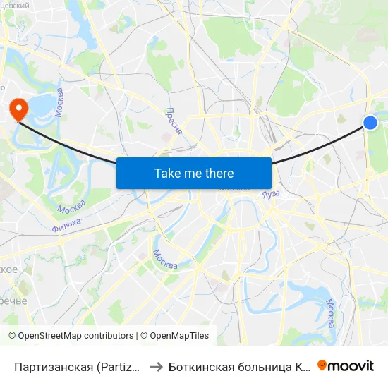 Партизанская (Partizanskaya) to Боткинская больница Корпус 11 map