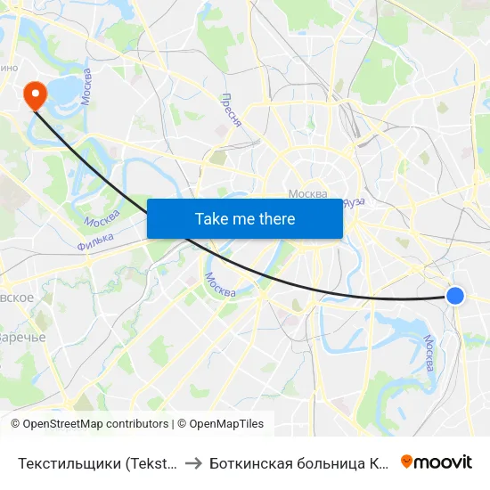 Текстильщики (Tekstilschiki) to Боткинская больница Корпус 11 map