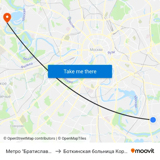 Метро "Братиславская" to Боткинская больница Корпус 11 map