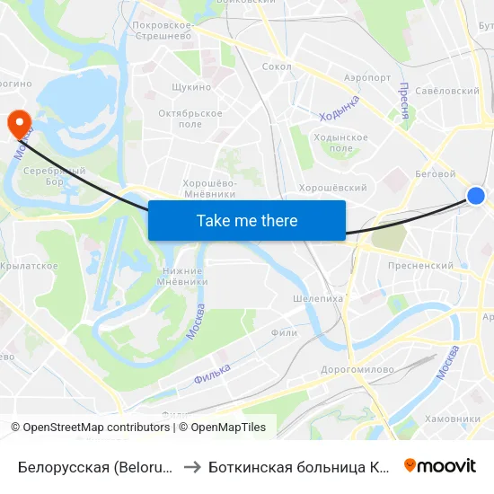 Белорусская (Belorusskaya) to Боткинская больница Корпус 11 map