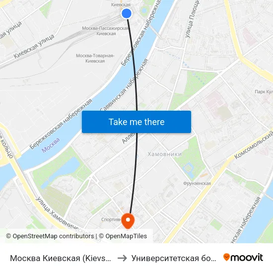 Москва Киевская (Kievsky Station) to Университетская больница 4 map