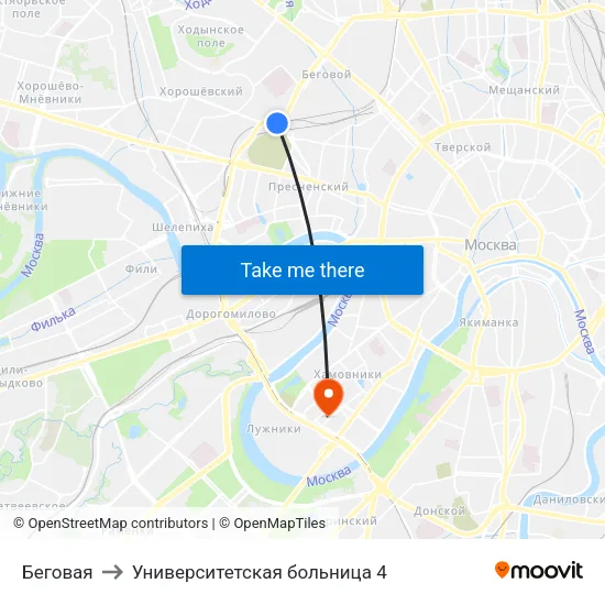 Беговая to Университетская больница 4 map