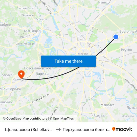 Щелковская (Schelkovskaya) to Перхушковская больница 2 map