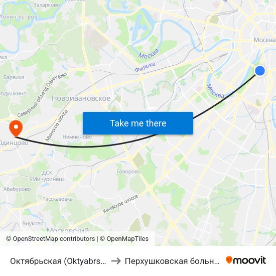 Октябрьская (Oktyabrskaya) to Перхушковская больница 2 map