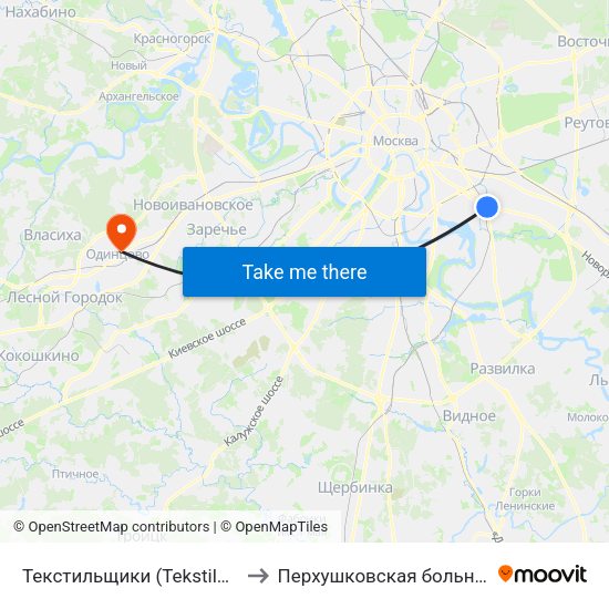 Текстильщики (Tekstilschiki) to Перхушковская больница 2 map