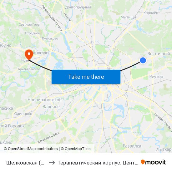 Щелковская (Schelkovskaya) to Терапевтический корпус. Центр кардиохирургии 3 ЦВКГ. map