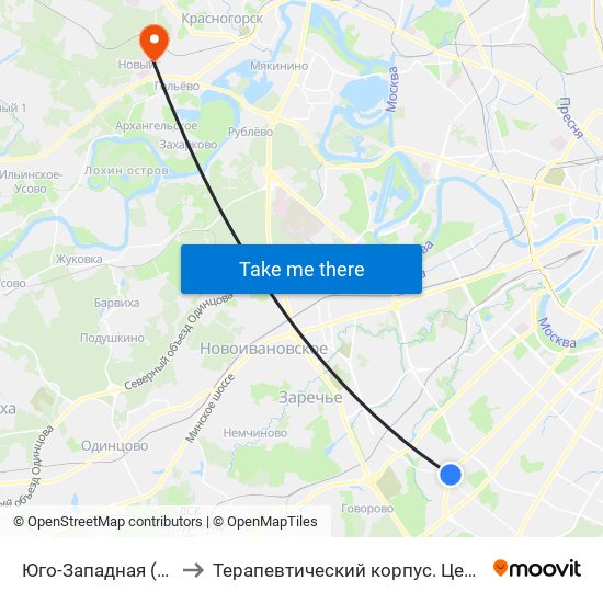 Юго-Западная (Yugo-Zapadnaya) to Терапевтический корпус. Центр кардиохирургии 3 ЦВКГ. map