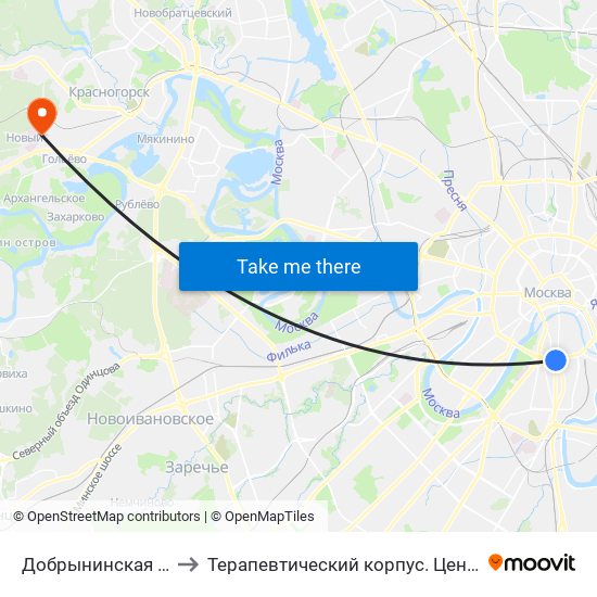 Добрынинская (Dobryninskaya) to Терапевтический корпус. Центр кардиохирургии 3 ЦВКГ. map