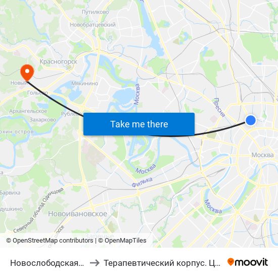 Новослободская (Novoslobodskaya) to Терапевтический корпус. Центр кардиохирургии 3 ЦВКГ. map