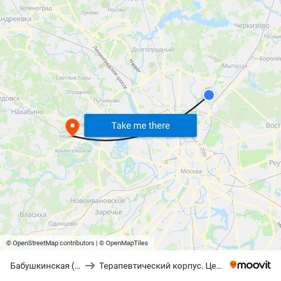 Бабушкинская (Babushkinskaya) to Терапевтический корпус. Центр кардиохирургии 3 ЦВКГ. map