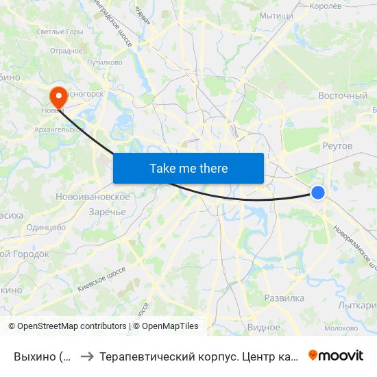 Выхино (Vykhino) to Терапевтический корпус. Центр кардиохирургии 3 ЦВКГ. map