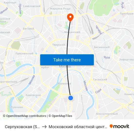 Серпуховская (Serpukhovskaya) to Московский областной центр по борьбе со СПИДом map