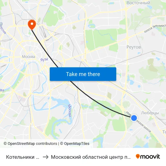 Котельники (Kotelniki) to Московский областной центр по борьбе со СПИДом map