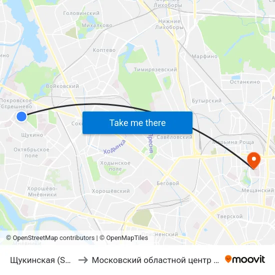 Щукинская (Schukinskaya) to Московский областной центр по борьбе со СПИДом map