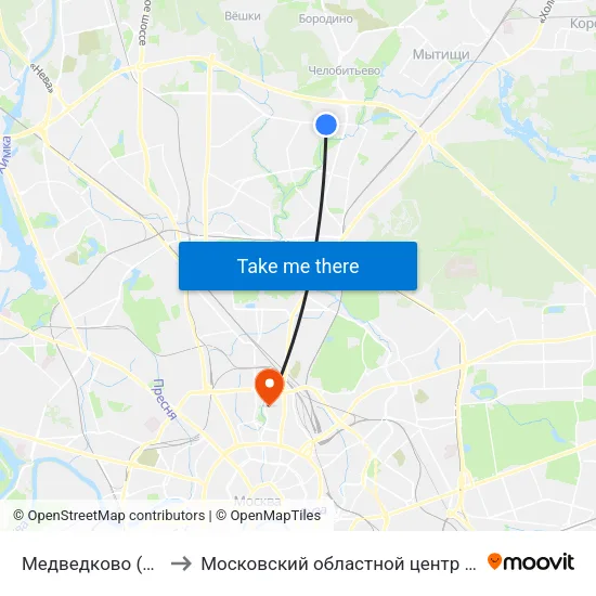 Медведково (Medvedkovo) to Московский областной центр по борьбе со СПИДом map