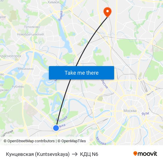 Кунцевская (Kuntsevskaya) to КДЦ N6 map