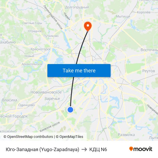 Юго-Западная (Yugo-Zapadnaya) to КДЦ N6 map