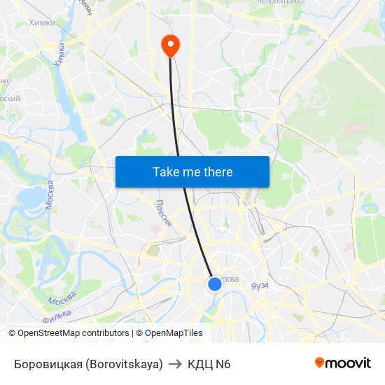 Боровицкая (Borovitskaya) to КДЦ N6 map