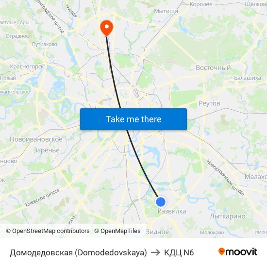 Домодедовская (Domodedovskaya) to КДЦ N6 map
