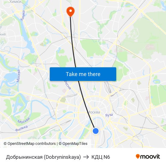 Добрынинская (Dobryninskaya) to КДЦ N6 map