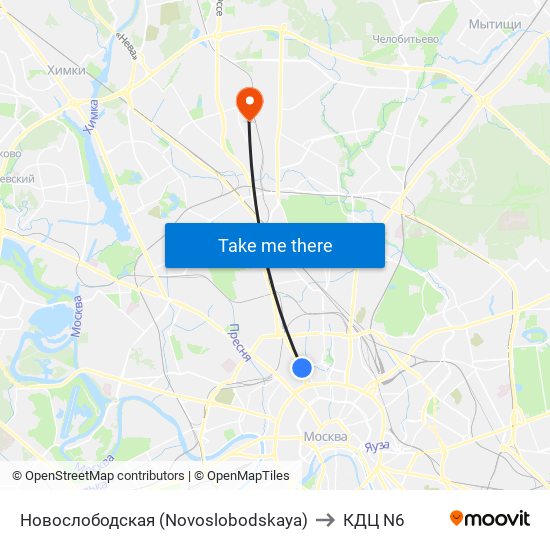 Новослободская (Novoslobodskaya) to КДЦ N6 map