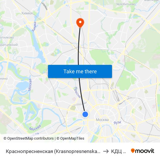 Краснопресненская (Krasnopresnenskaya) to КДЦ N6 map