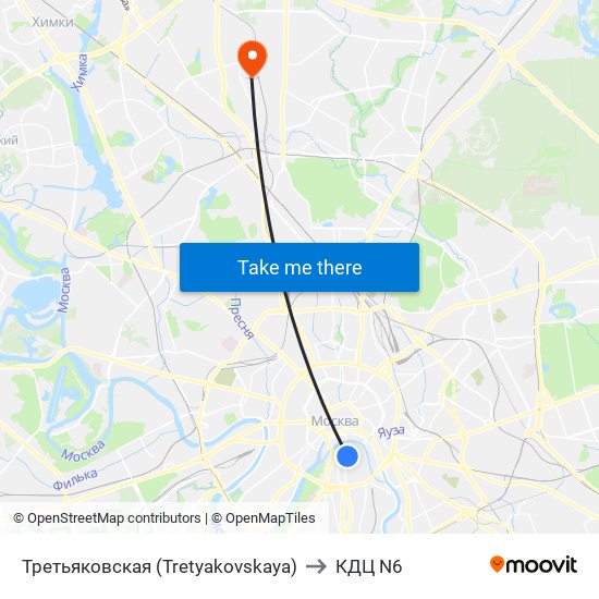 Третьяковская (Tretyakovskaya) to КДЦ N6 map