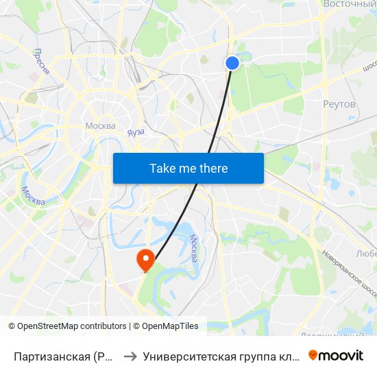Партизанская (Partizanskaya) to Университетская группа клиник "Я здорова!" map