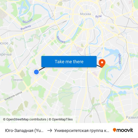 Юго-Западная (Yugo-Zapadnaya) to Университетская группа клиник "Я здорова!" map