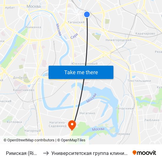 Римская (Rimskaya) to Университетская группа клиник "Я здорова!" map