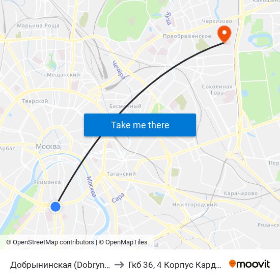 Добрынинская (Dobryninskaya) to Гкб 36, 4 Корпус Кардиология map