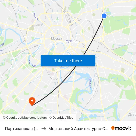 Партизанская (Partizanskaya) to Московский Архитектурно-Строительный Институт map