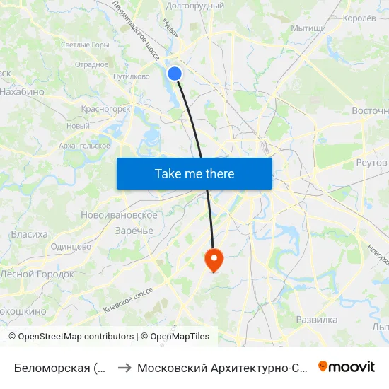 Беломорская (Belomorskaya) to Московский Архитектурно-Строительный Институт map