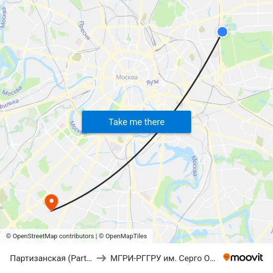 Партизанская (Partizanskaya) to МГРИ-РГГРУ им. Серго Орджоникидзе map