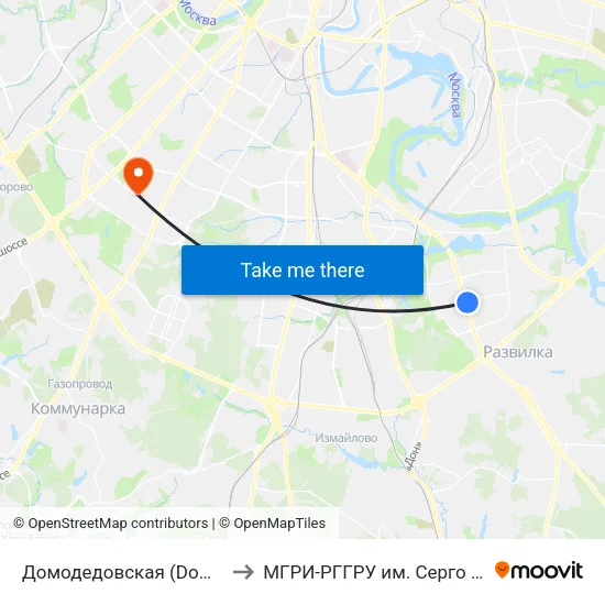 Домодедовская (Domodedovskaya) to МГРИ-РГГРУ им. Серго Орджоникидзе map