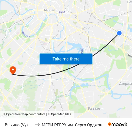 Выхино (Vykhino) to МГРИ-РГГРУ им. Серго Орджоникидзе map