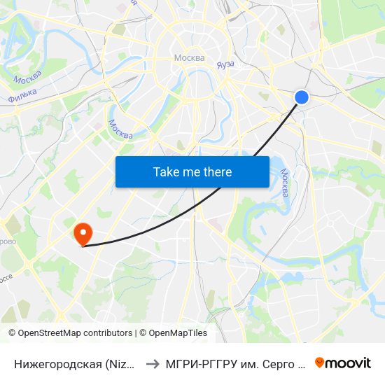 Нижегородская (Nizhegorodskaya) to МГРИ-РГГРУ им. Серго Орджоникидзе map