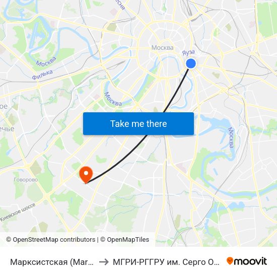 Марксистская (Marksistskaya) to МГРИ-РГГРУ им. Серго Орджоникидзе map
