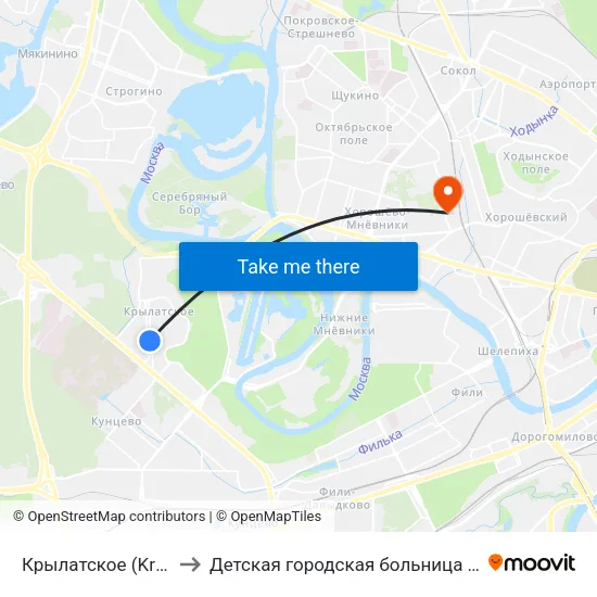 Крылатское (Krylatskoe) to Детская городская больница им. Филатова map