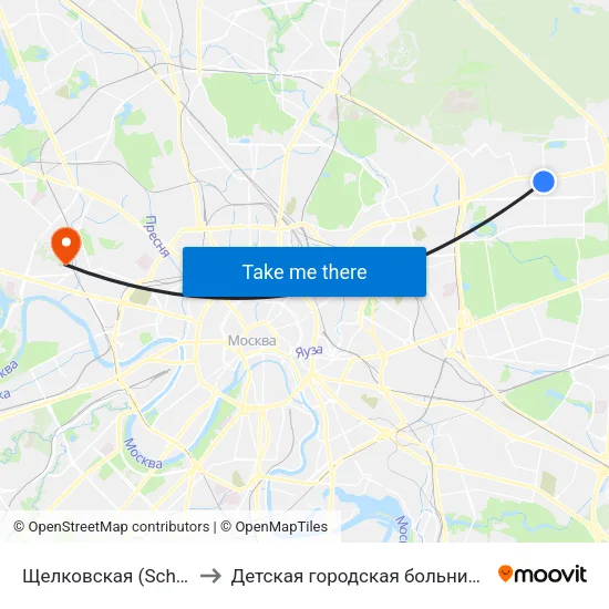 Щелковская (Schelkovskaya) to Детская городская больница им. Филатова map