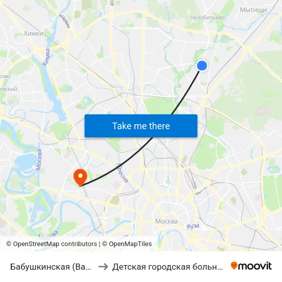 Бабушкинская (Babushkinskaya) to Детская городская больница им. Филатова map