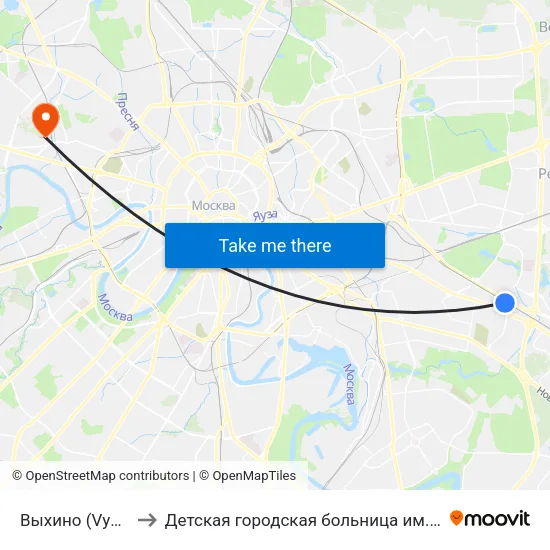 Выхино (Vykhino) to Детская городская больница им. Филатова map