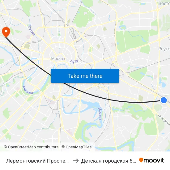 Лермонтовский Проспект (Lermontovsky Prospekt) to Детская городская больница им. Филатова map