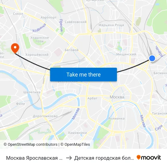 Москва Ярославская (Yaroslavsky Station) to Детская городская больница им. Филатова map