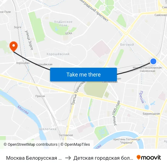Москва Белорусская (Belorussky Station) to Детская городская больница им. Филатова map