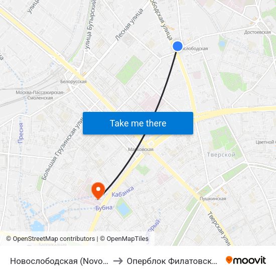 Новослободская (Novoslobodskaya) to Оперблок Филатовской больницы map