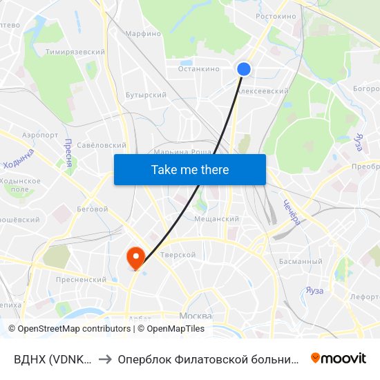 ВДНХ (VDNKh) to Оперблок Филатовской больницы map